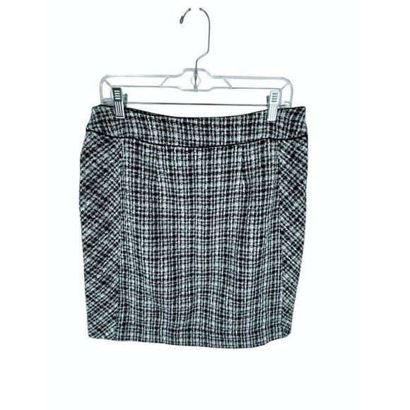 White House Black Market Women's 10 Mini Pencil Skirt B&W Tweed Wool Blend - Picture 2 of 12